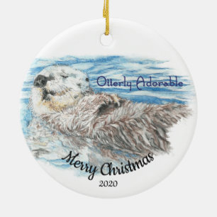 Aangepaste gedateerde kerst Ottering Schattige ott Keramisch Ornament