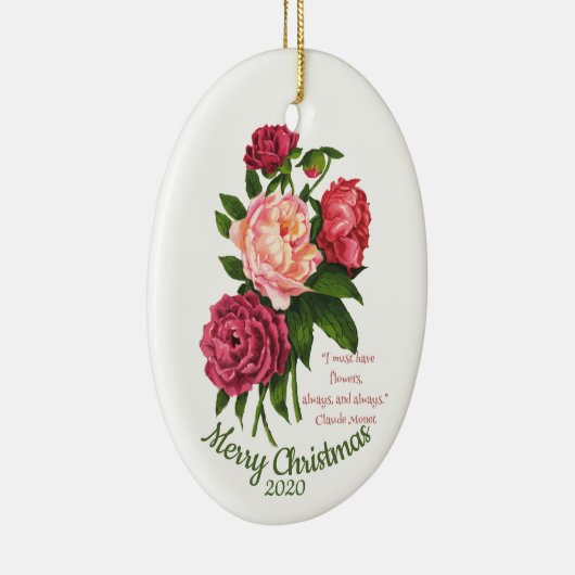 Aangepaste gedateerde kerst  pioenroos offerte keramisch ornament (Rechts)