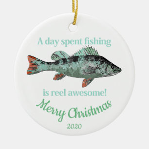 Aangepaste gedateerde kerst plezier Vissende offer Keramisch Ornament