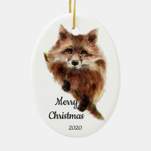 Aangepaste gedateerde kerst Schattige Red Fox Anim Keramisch Ornament