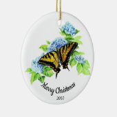 Aangepaste gedateerde kerst vlinder Hydrengea bloe Keramisch Ornament (Rechts)