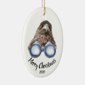 Aangepaste gedateerde kerst vogel-watcher Hawk Fun Keramisch Ornament (Rechts)