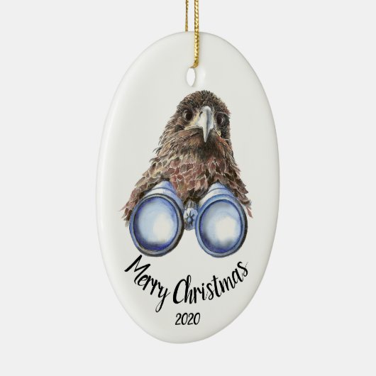 Aangepaste gedateerde kerst vogel-watcher Hawk Fun Keramisch Ornament (Rechts)
