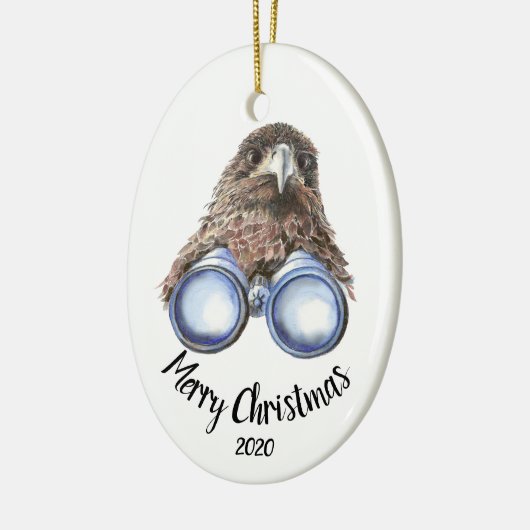 Aangepaste gedateerde kerst vogel-watcher Hawk Fun Keramisch Ornament (Links)