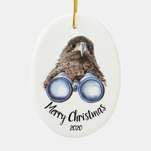 Aangepaste gedateerde kerst vogel-watcher Hawk Fun Keramisch Ornament (Voorkant)
