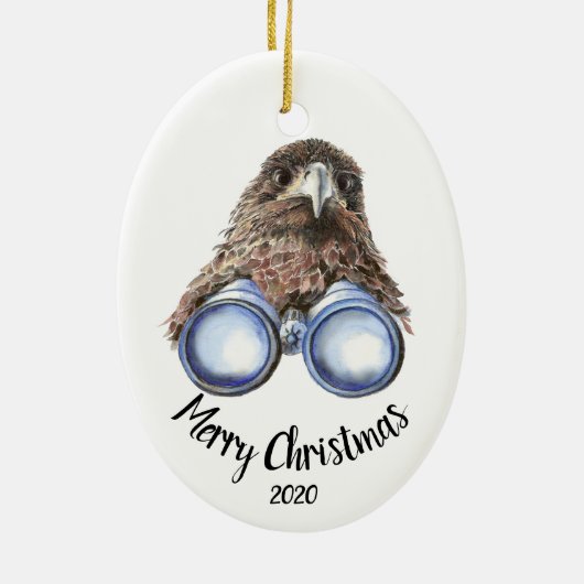 Aangepaste gedateerde kerst vogel-watcher Hawk Fun Keramisch Ornament (Achterkant)