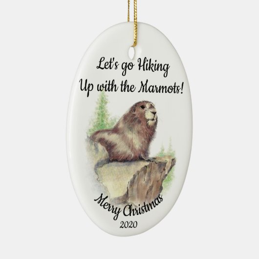 Aangepaste gedateerde Kerst Wandelen Quote Marmot Keramisch Ornament (Rechts)
