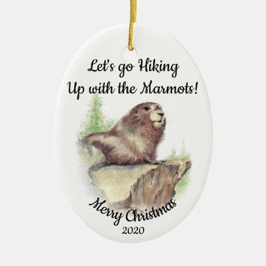 Aangepaste gedateerde Kerst Wandelen Quote Marmot Keramisch Ornament (Voorkant)