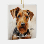 Aangepaste gedateerde kerst Waterverf Airedale Ter Keramisch Ornament (Rechts)