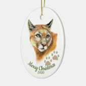 Aangepaste gedateerde kerst Waterverf Cougar Anima Keramisch Ornament (Links)