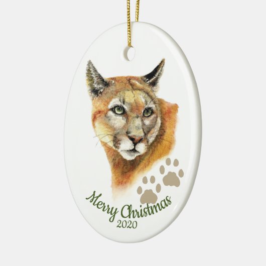 Aangepaste gedateerde kerst Waterverf Cougar Anima Keramisch Ornament (Links)