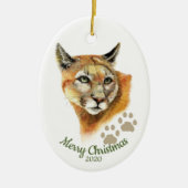 Aangepaste gedateerde kerst Waterverf Cougar Anima Keramisch Ornament (Voorkant)