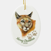 Aangepaste gedateerde kerst Waterverf Cougar Anima Keramisch Ornament (Achterkant)