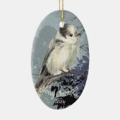 Aangepaste gedateerde kerst Waterverf Gray Jay Bir Keramisch Ornament (Rechts)