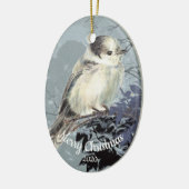 Aangepaste gedateerde kerst Waterverf Gray Jay Bir Keramisch Ornament (Links)