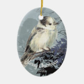 Aangepaste gedateerde kerst Waterverf Gray Jay Bir Keramisch Ornament (Voorkant)