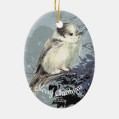 Aangepaste gedateerde kerst Waterverf Gray Jay Bir Keramisch Ornament (Achterkant)