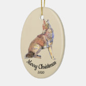 Aangepaste gedateerde kerst Waterverf Howling Coyo Keramisch Ornament (Links)