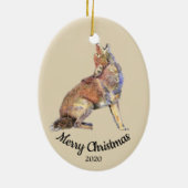 Aangepaste gedateerde kerst Waterverf Howling Coyo Keramisch Ornament (Achterkant)