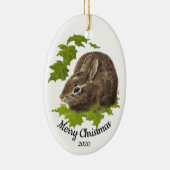 Aangepaste gedateerde kerst Waterverf konijn konij Keramisch Ornament (Rechts)