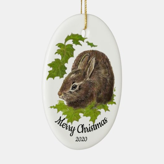 Aangepaste gedateerde kerst Waterverf konijn konij Keramisch Ornament (Rechts)