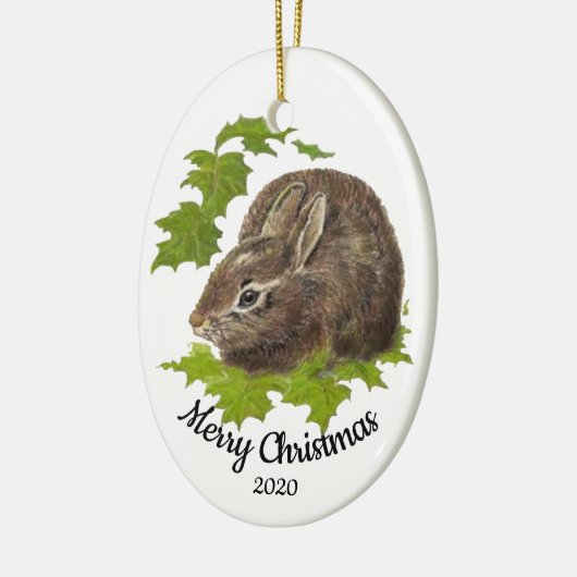 Aangepaste gedateerde kerst Waterverf konijn konij Keramisch Ornament (Links)