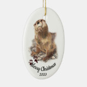 Aangepaste gedateerde kerst Waterverf Otter Schatt Keramisch Ornament (Rechts)