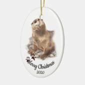 Aangepaste gedateerde kerst Waterverf Otter Schatt Keramisch Ornament (Links)