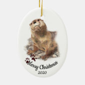 Aangepaste gedateerde kerst Waterverf Otter Schatt Keramisch Ornament (Achterkant)