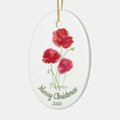 Aangepaste gedateerde kerst Waterverf Poppy Flower Keramisch Ornament (Links)