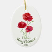 Aangepaste gedateerde kerst Waterverf Poppy Flower Keramisch Ornament (Achterkant)