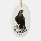 Aangepaste gedateerde kerst Waterverf Raven Bird Keramisch Ornament (Rechts)