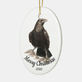 Aangepaste gedateerde kerst Waterverf Raven Bird Keramisch Ornament (Links)