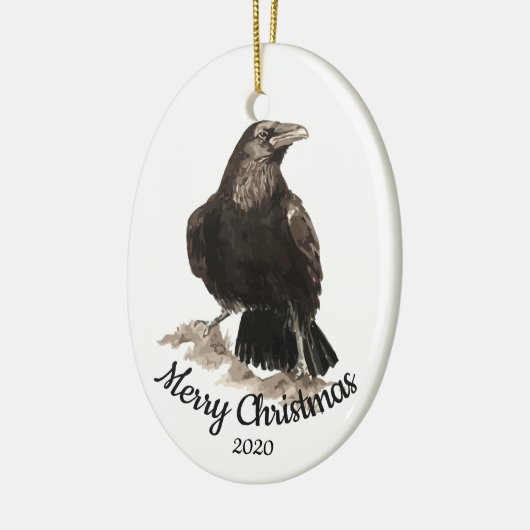 Aangepaste gedateerde kerst Waterverf Raven Bird Keramisch Ornament (Links)