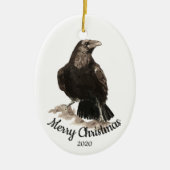 Aangepaste gedateerde kerst Waterverf Raven Bird Keramisch Ornament (Voorkant)