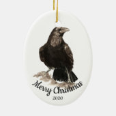 Aangepaste gedateerde kerst Waterverf Raven Bird Keramisch Ornament (Achterkant)