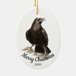 Aangepaste gedateerde kerst Waterverf Raven Bird Keramisch Ornament