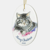 Aangepaste gedateerde kerst Waterverf Tabby Cat Keramisch Ornament (Links)