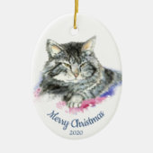 Aangepaste gedateerde kerst Waterverf Tabby Cat Keramisch Ornament (Voorkant)