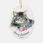 Aangepaste gedateerde kerst Waterverf Tabby Cat Keramisch Ornament (Achterkant)