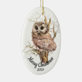 Aangepaste gedateerde kerst Waterverf Uil in Tree Keramisch Ornament (Rechts)