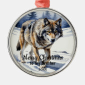 Aangepaste gedateerde kerst Wolf Animal Brother Metalen Ornament (Voorkant)