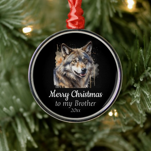 Aangepaste gedateerde kerst Wolf Animal Brother Metalen Ornament (Boom)