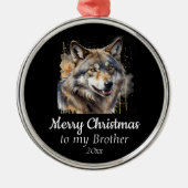 Aangepaste gedateerde kerst Wolf Animal Brother Metalen Ornament (Voorkant)