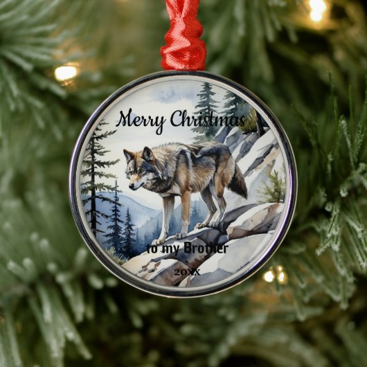Aangepaste gedateerde kerst Wolf Animal Brother Metalen Ornament (Boom)