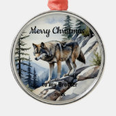 Aangepaste gedateerde kerst Wolf Animal Brother Metalen Ornament (Voorkant)