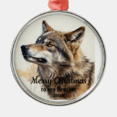 Aangepaste gedateerde kerst Wolf Animal Brother Metalen Ornament (Voorkant)