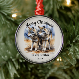 Aangepaste gedateerde kerst wolf broer metalen ornament