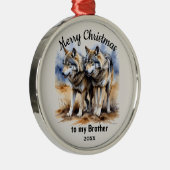 Aangepaste gedateerde kerst wolf broer metalen ornament (Rechts)