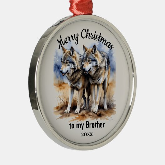 Aangepaste gedateerde kerst wolf broer metalen ornament (Rechts)